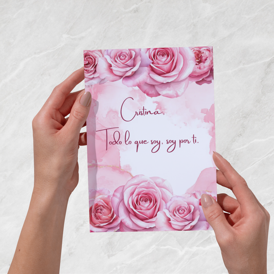 "Todo Lo Que Soy" Gold-Flecked Rose Card