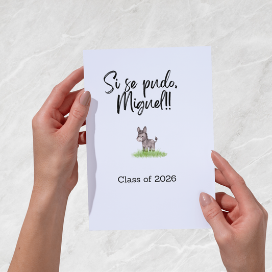 Funny Graduation Card – Donkey Card "Si Se Pudo, Burro!" – Cute Minimal Grad Card – Unique Graduation Card