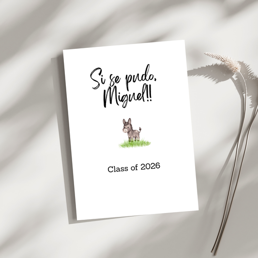 Funny Graduation Card – Donkey Card "Si Se Pudo, Burro!" – Cute Minimal Grad Card – Unique Graduation Card