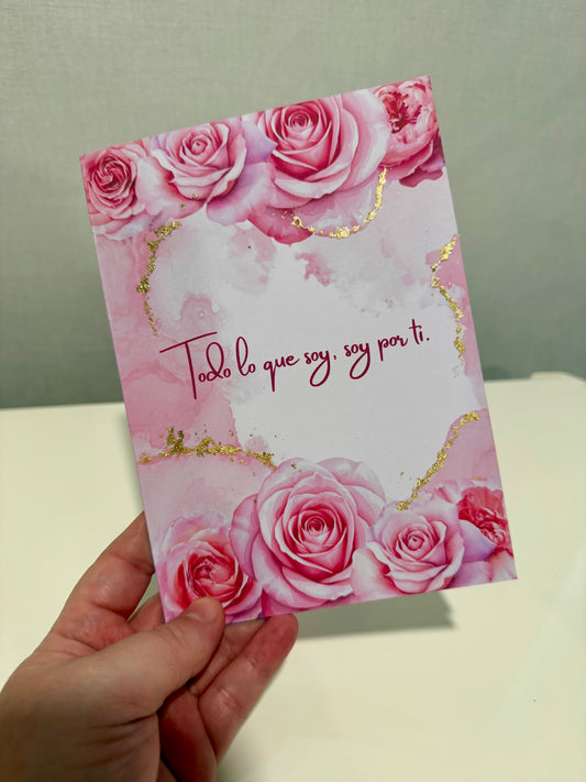 "Todo Lo Que Soy" Gold-Flecked Rose Waterfall Card